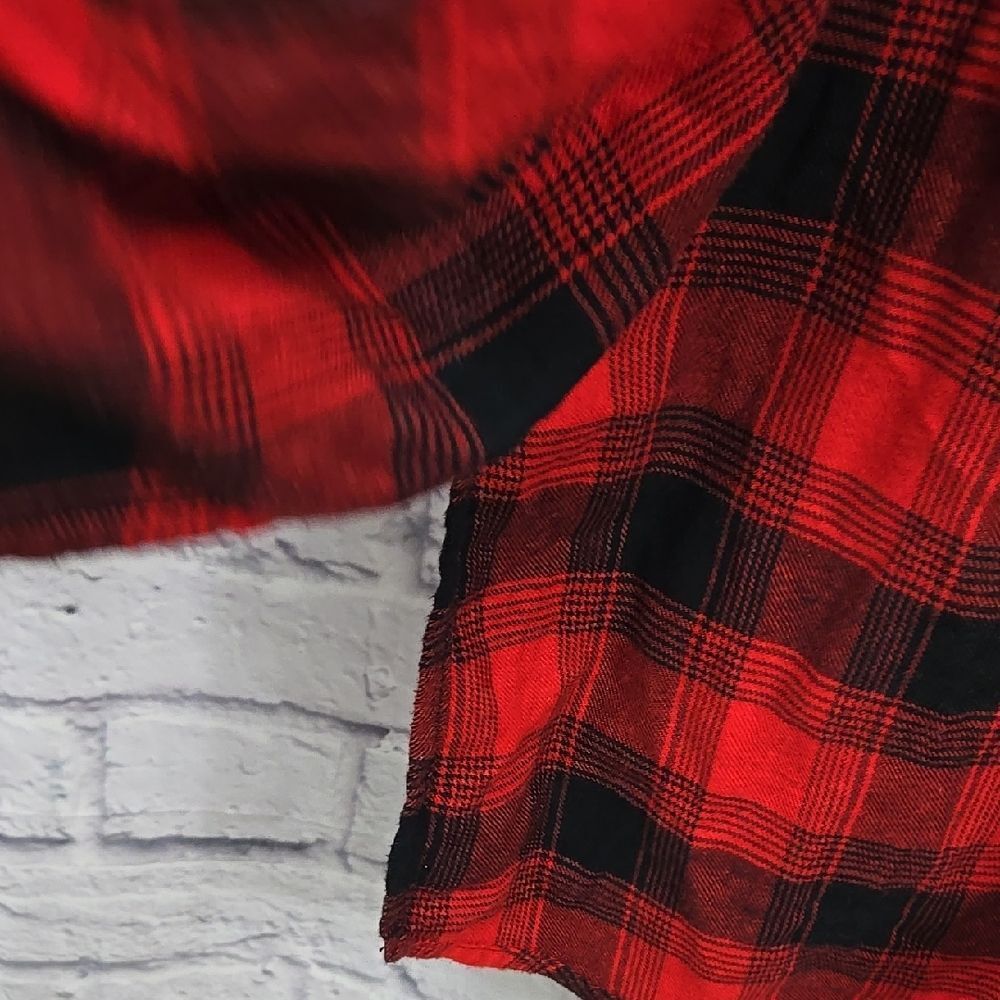 Express Red Black Plaid Flannel Long Sleeve Button-Up Tunic Shirt Women’s Small - Picture 5 of 11